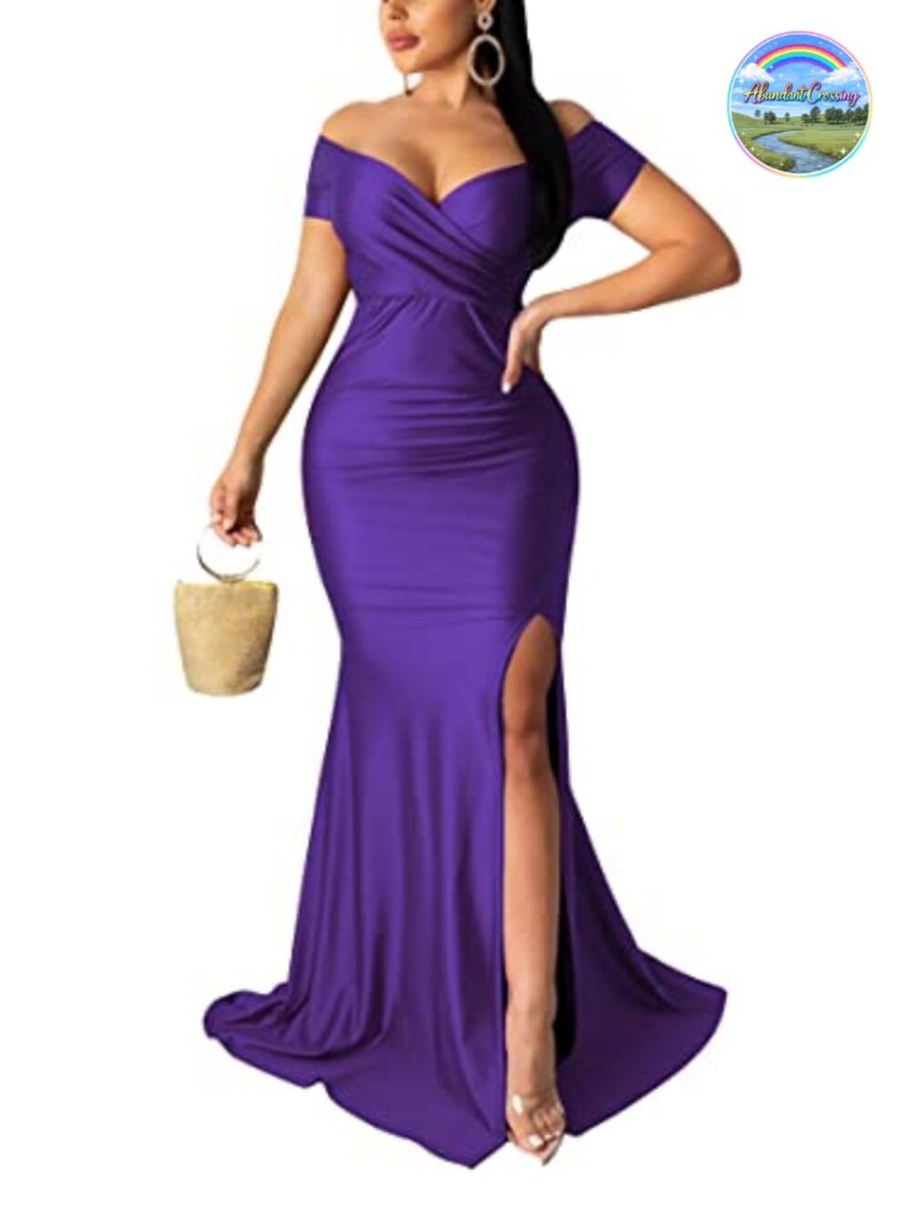 Off Shoulder V Neck Wrap Formal Evening Gown Maxi Dress